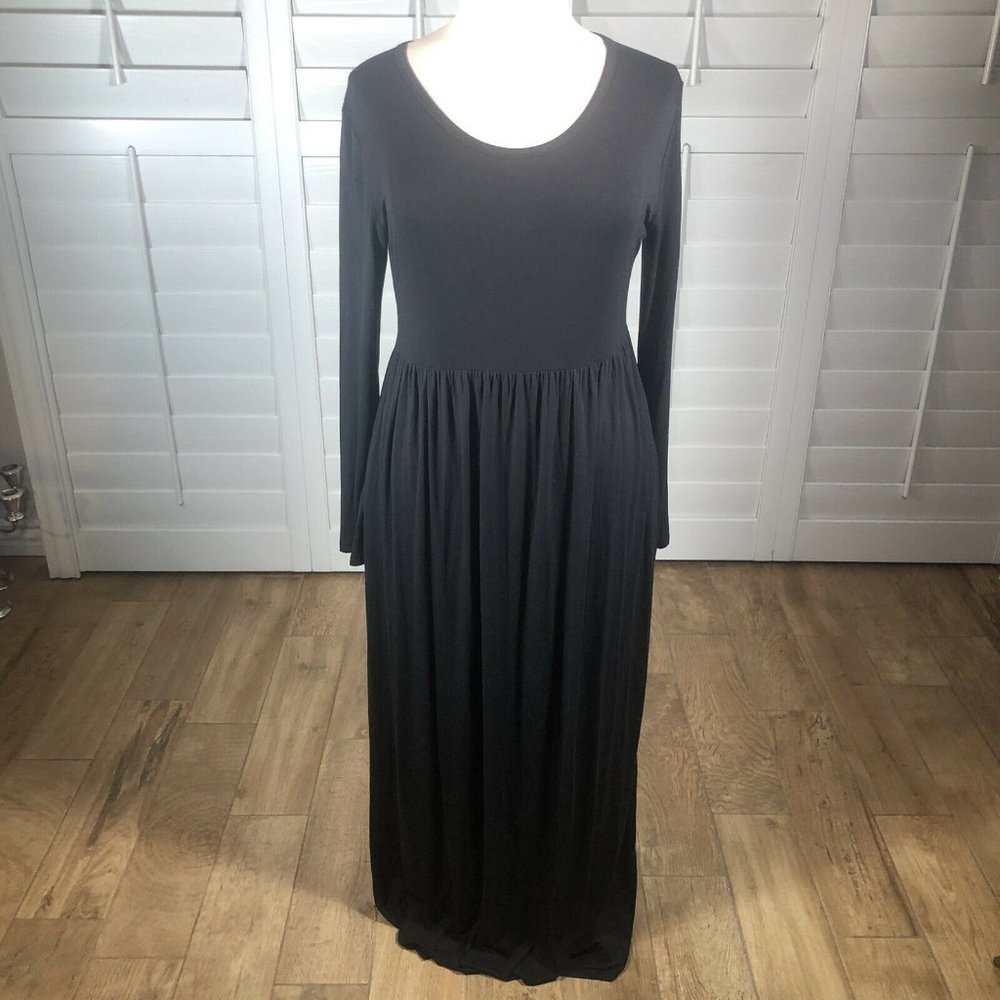 Dearcase Women’s Long Sleeve Casual Maxi Dress Black 2XL Pockets Loungewear Cozy